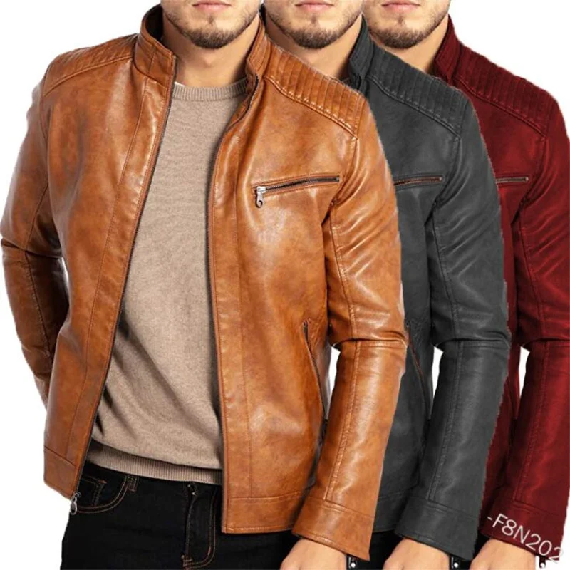 Winter men's PU leather jacket casaco masculino inverno European and American windmill stand collar slim clothing chaquetas