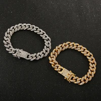 brand new luxury fashion 12mm ice out cuban link womens gold bling strass jewelry bracelet
