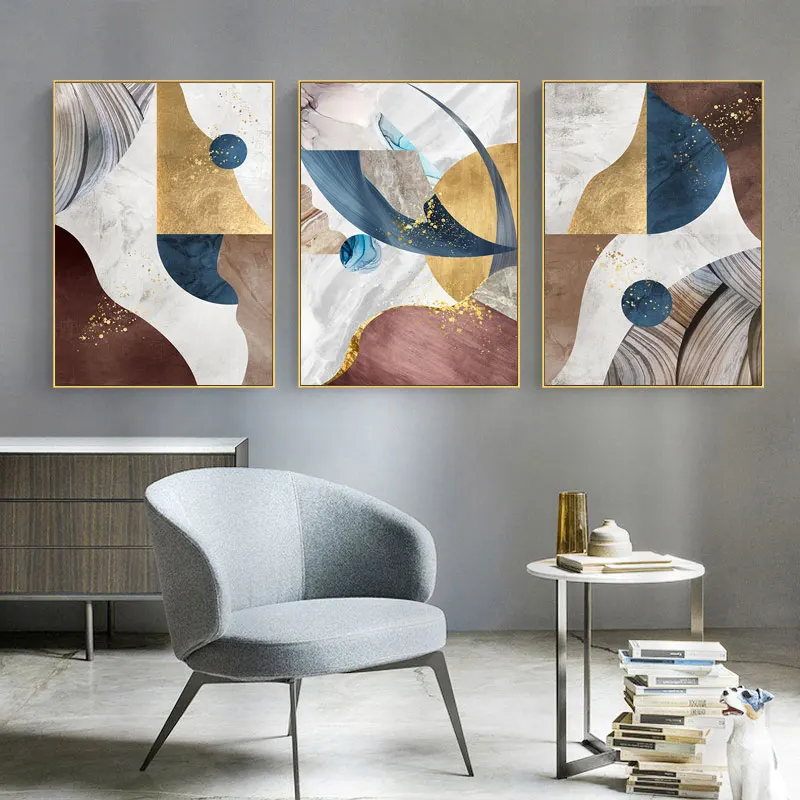 

Nordic Modern Geometric Pattern Gold Color Block Abstract Poster Wall Art Canvas Prints Wall Pictures for Living Room Painting
