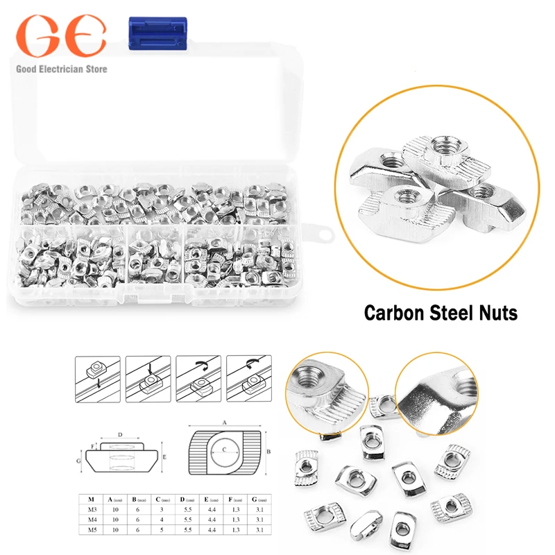 

180Pcs T Nuts, M3 M4 M5 Nut Hammer Head Fastener Nut Nickel Plated Carbon Steel with 4 Matching Wrenches for Aluminum Profile