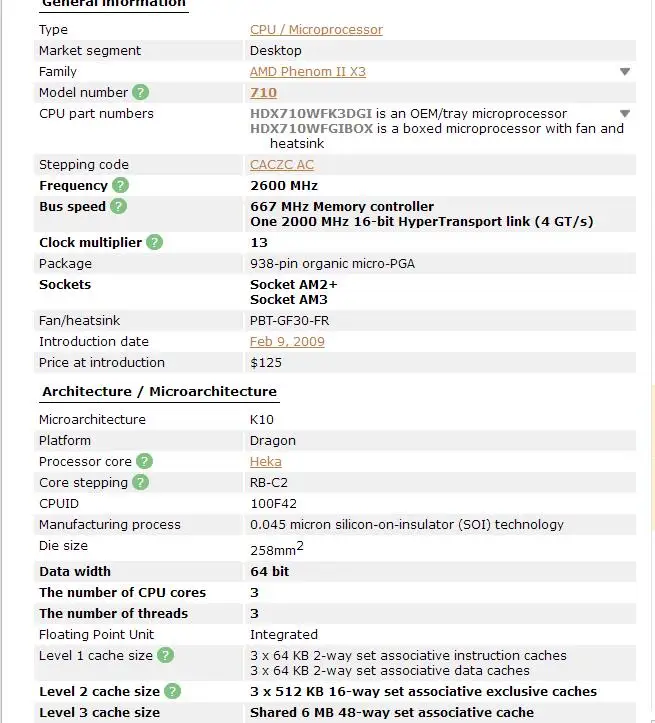 AMD Phenom II X3 710 HDX710WFK3DGI трехъядерный процессор AM3 938 100% рабочий для настольного