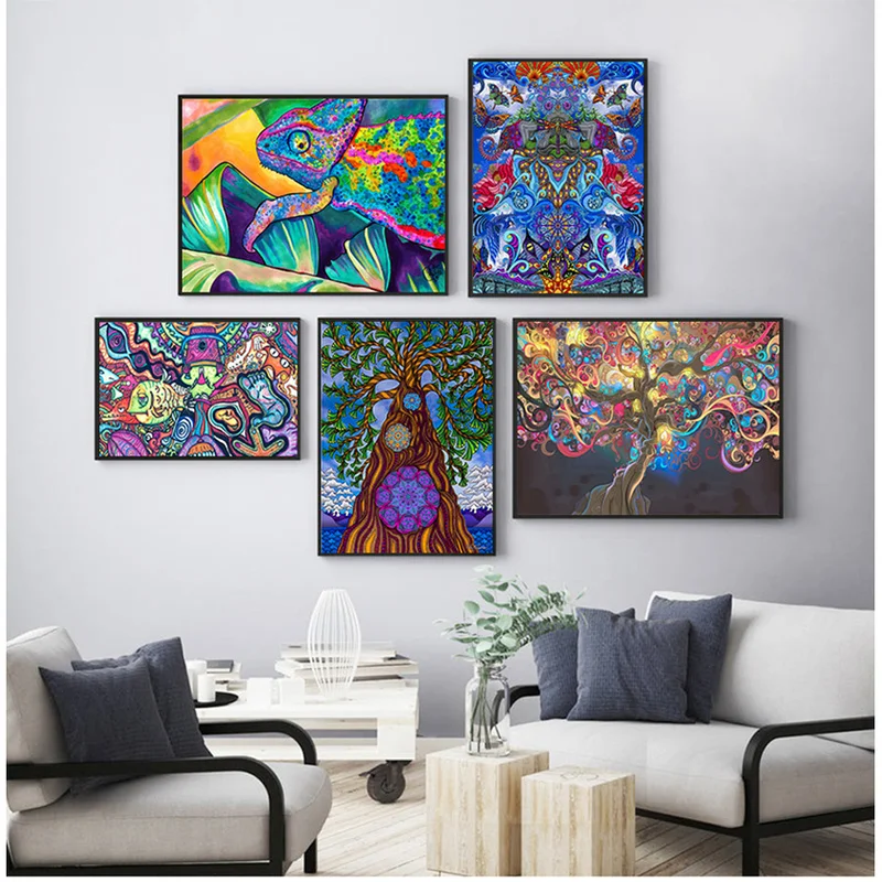 

Abstract Blacklight Canvas Painting Psychedelic Trippy Art Posters and Prints Wall Art Pictures for Living Room Home Decoration