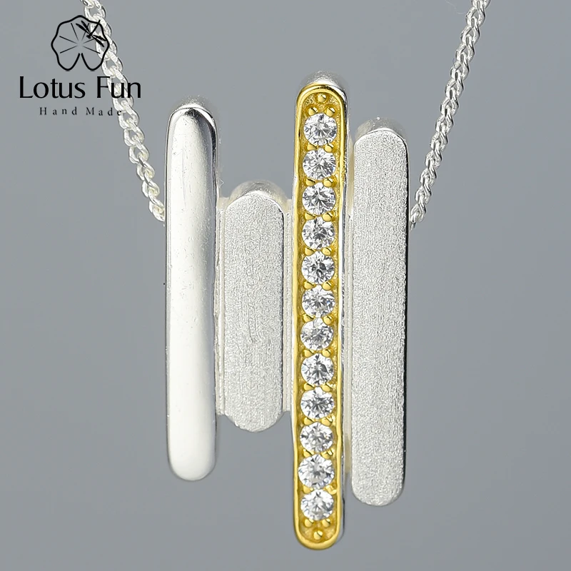 Lotus Fun реальные 925 пробы серебро ручной работы Fine Jewelry творческий минималистский Parallel Lines кулон без Цепочки и ожерелья для Для женщин