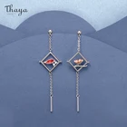 Женские посеребренные серьги-гвоздики Thaya, квадратные серьги-гвоздики с красным капельным маслом, элегантные ювелирные украшения из драгоценных камней