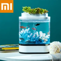 xiaomi mijia geometry mini lazy fish tank usb charging self cleaning aquarium with 7 colors led light home office aquarium