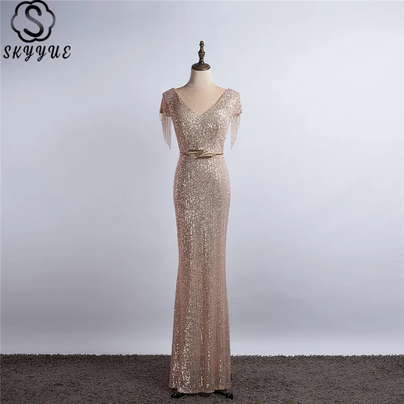 Вечерние платья Skyyue расшитое блестками вечернее платье русалки с коротким