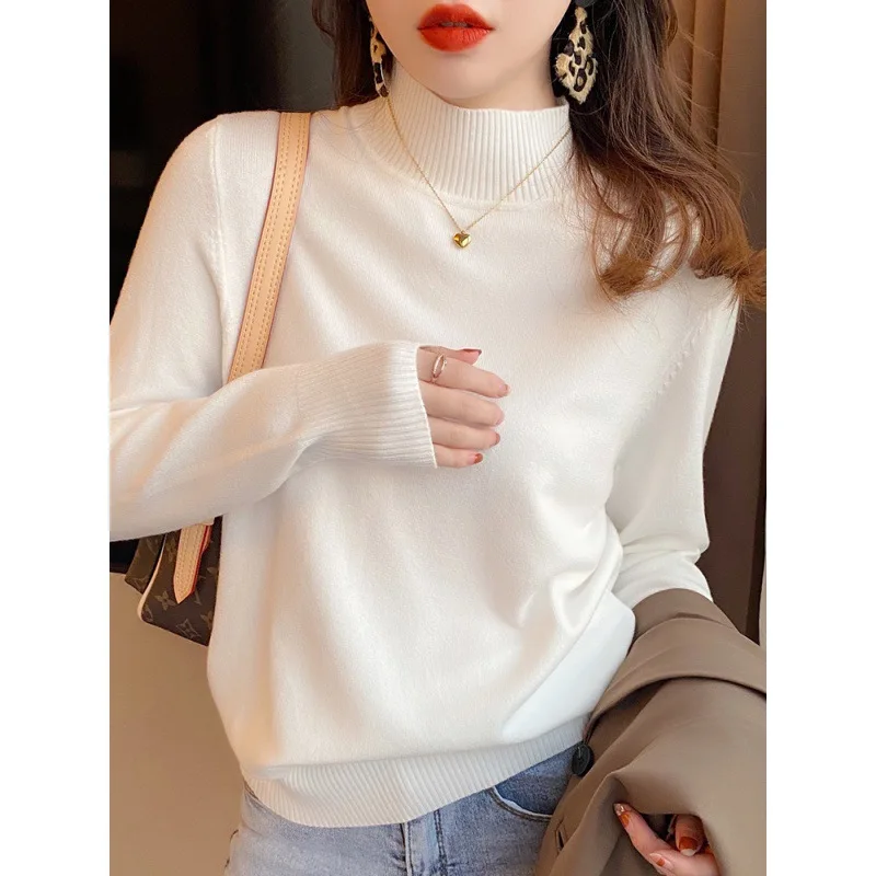 

Sweater Women 2022 Spring Autumn Loose Outer Wear Half High Neck Knitted Basic New Inner Wear Gentle Sweater