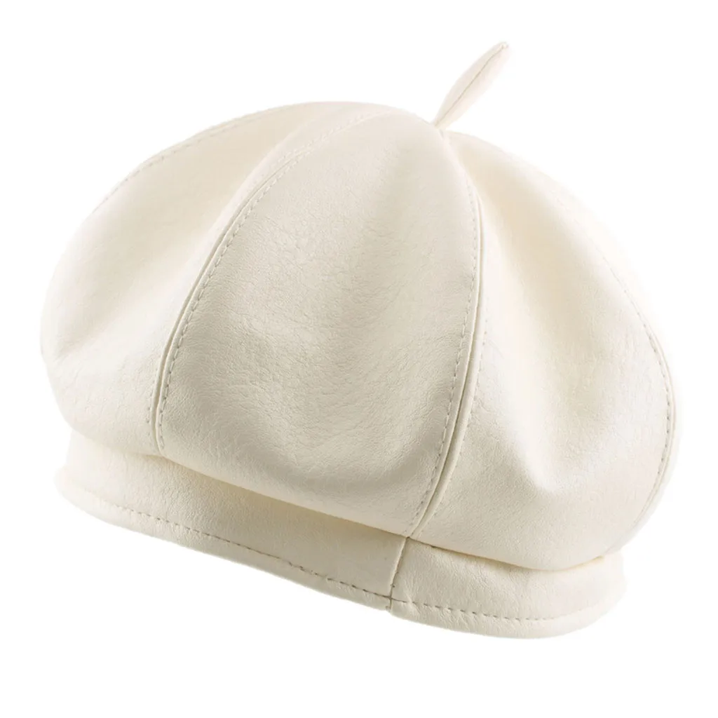 Beige Берет из искусственной кожи для женщин, зимняя плоская шапка для женщин, Boina Feminina, Модный осенне-зимний берет, Кепка для художника,# YJ - Цвет: Beige