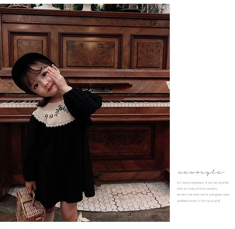 

Платье для девочек, Новинка осени 2021, детское платье в дворцовом стиле для девочек, милое кружевное платье с вышивкой для маленьких принцесс...