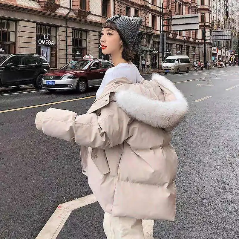 Winter Jacket 2021 Loose Faux Fur Collar Cotton-padded Coat Women's Thicken Student Cotton Down Parkas Korean Fashion Overcoat