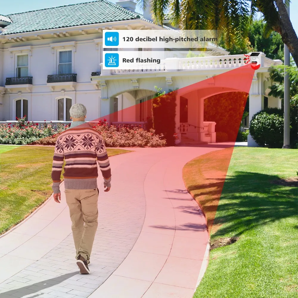 

Wireless Solar Infrared Alarm Detector Siren Motion Sensor Detector for Home Garden Yard Outdoor with Remote Controller