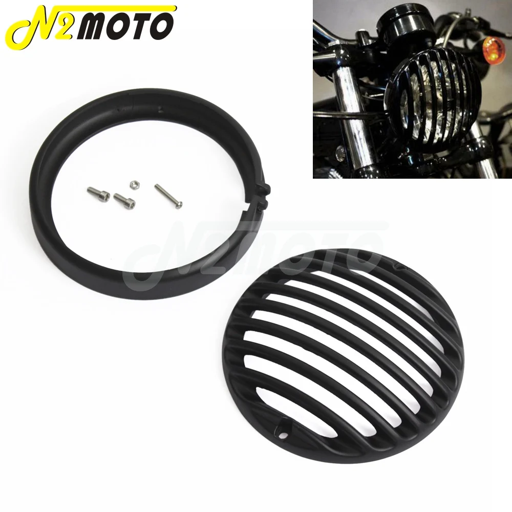 

Motorcycle 5.75" Headlight 5 3/4" Headlamp Grill Guard Cover Universal for Harley Sportster Touring Roadking XL883 XL1200 Black