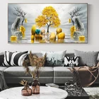 Современное Золотое абстрактное искусство, золотое дерево и каменные картины, настенная живопись для гостиной, домашний декор (без рамки)