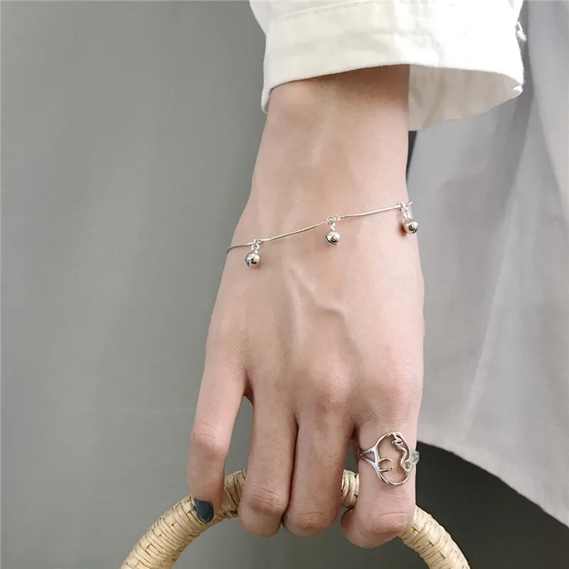 RUIYI Real 925 Sterling Silver Women Fashion Round Beads Small Bell Bracelets Girls Niche Snake Chain Stylish Charm | Украшения и