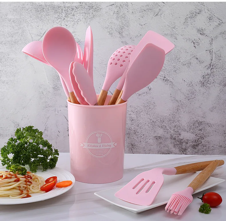 

1SET Wooden Silicone Kitchen Utensil Nonstick Cooking Spoon Soup Ladle Turner Pancake Spatula Tong Cookware Baking Gadget XB 024