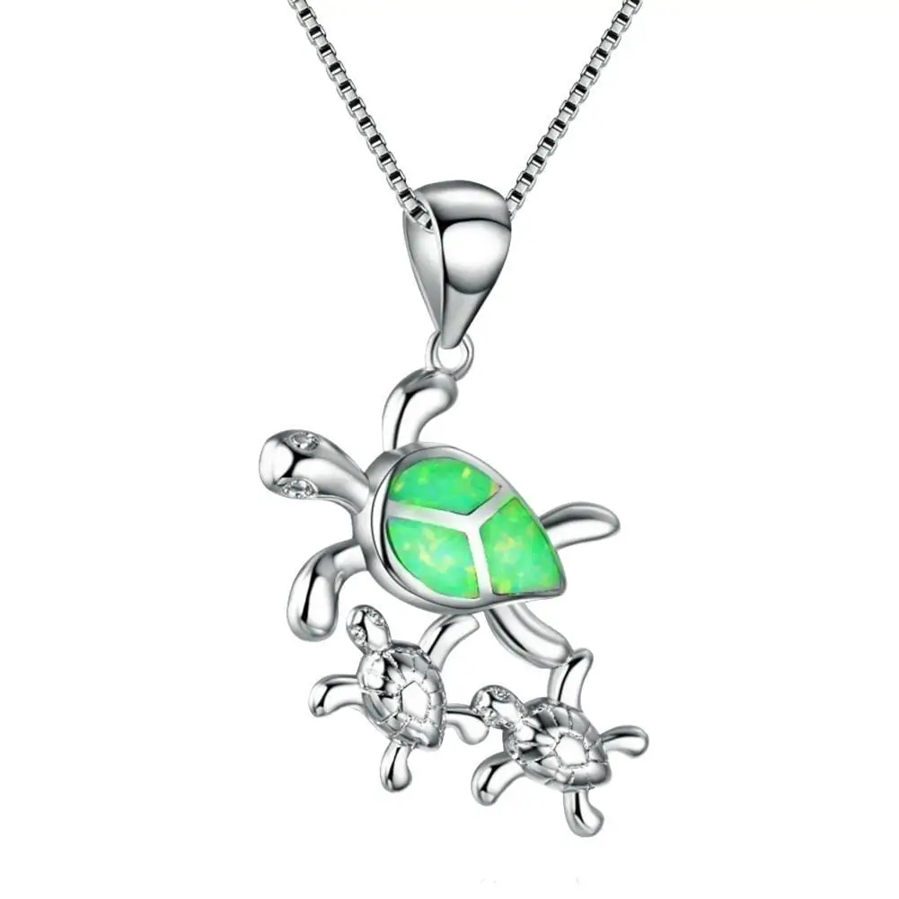 

HOT SALES !!! Women Cute Mom Baby Turtle Faux Opal Inlaid Pendant Necklace Animal Jewelry