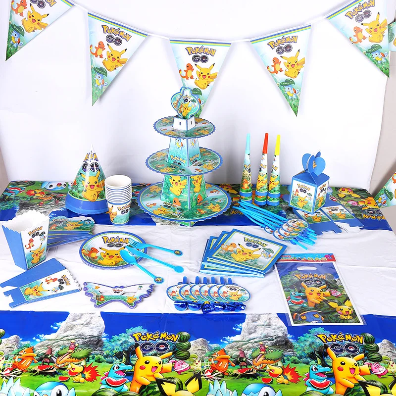 

TAKARA TOMY Pokemon Party Pikachu Party Theme Holiday Cartoon Pattern Party Set Birthday Disposable Tableware Supplies Kids Gift