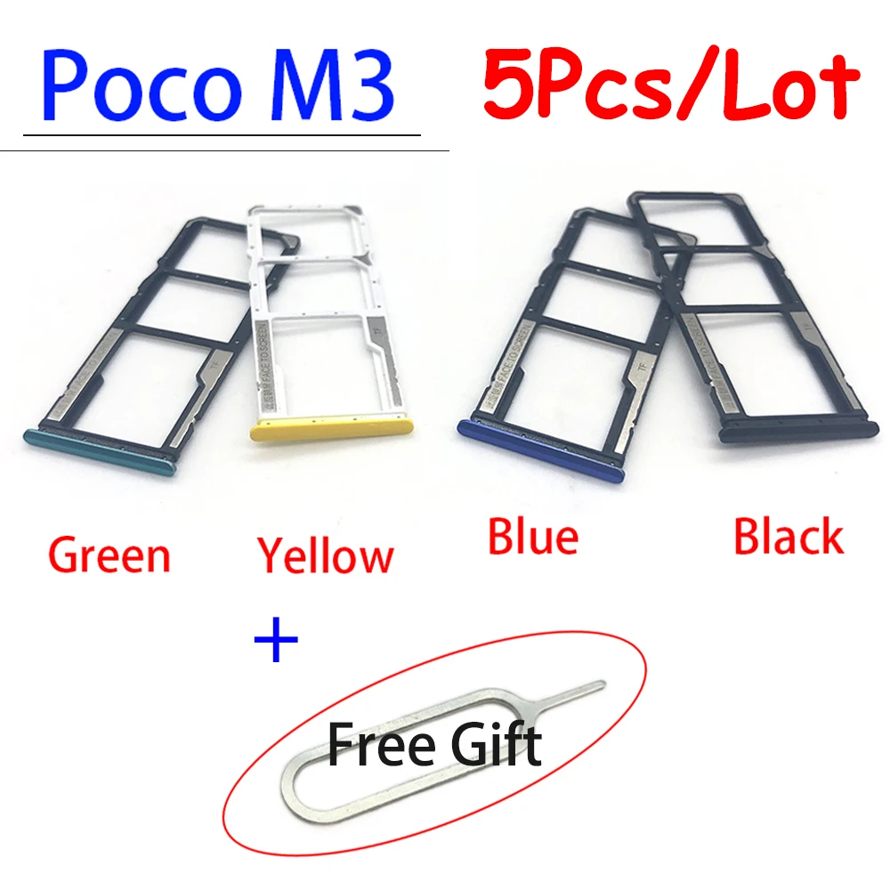 

5 шт./лот, новый адаптер мобильный телефон для Xiaomi Poco M3 SIM-карта лоток Слот держатель адаптер Аксессуары + инструмент