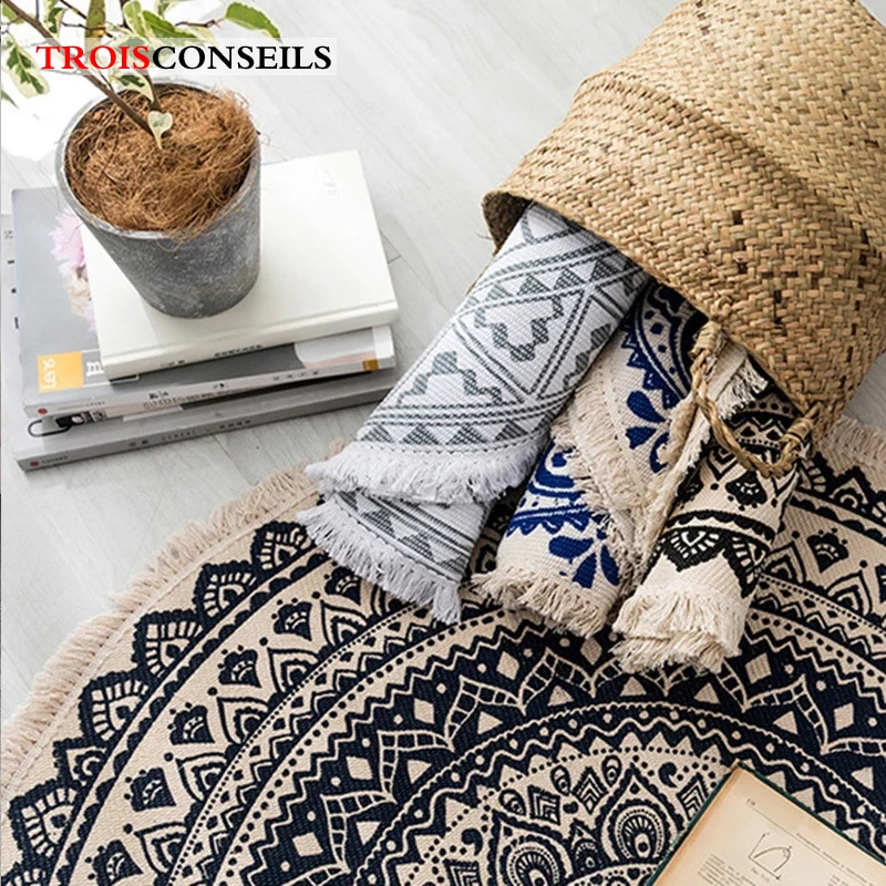 Круглый коврик 90 см в этническом стиле ковер с 3D принтом для спальни прикроватной