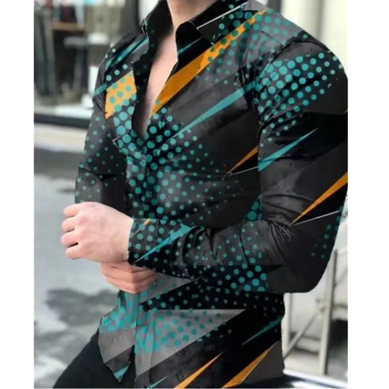 

Men Casual Digital Printing Long Sleeve Tops 2021 Spring Autumn Fashion Shirts Turn-down Collar Buttoned Shirt Men's Streetwear
