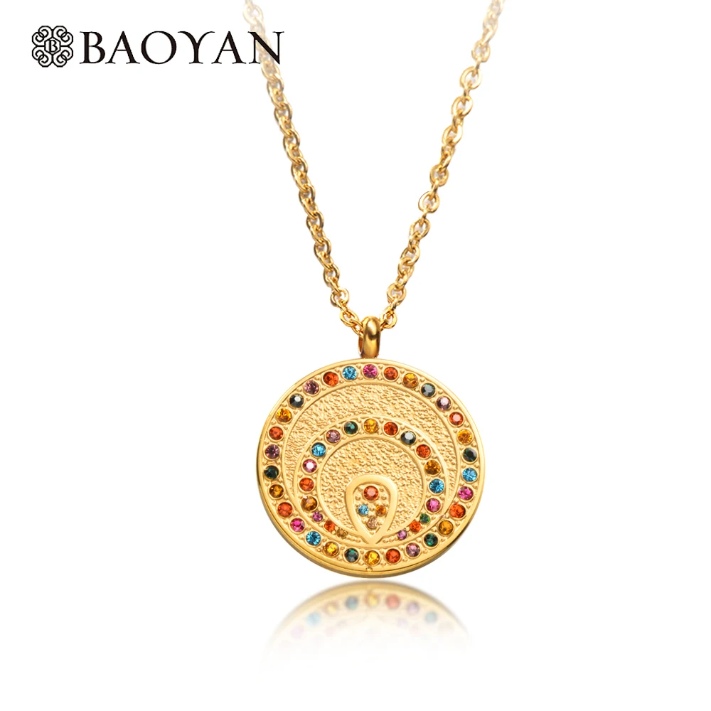 Baoyan кристалл круглая монета женское ожерелье из нержавеющей стали модное 2019