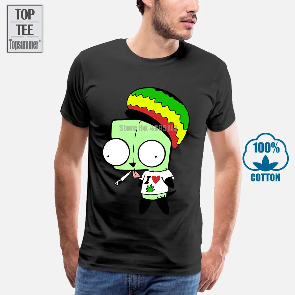 Футболка с рисунком аниме Invader Zim Smoking Weed Rasta Art Мужская Женская доступная футболка