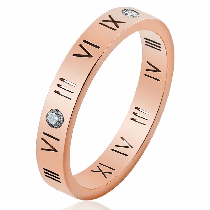 Розовое золото стальное кольцо для мужчин модные римские цифры циркониевое 2019 из