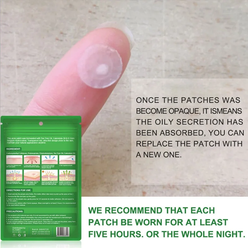ELAIMEI Tea Tree Acne Patch Hydrocolloid Waterproof Clear Pimple Patch Acne Treatment Patch