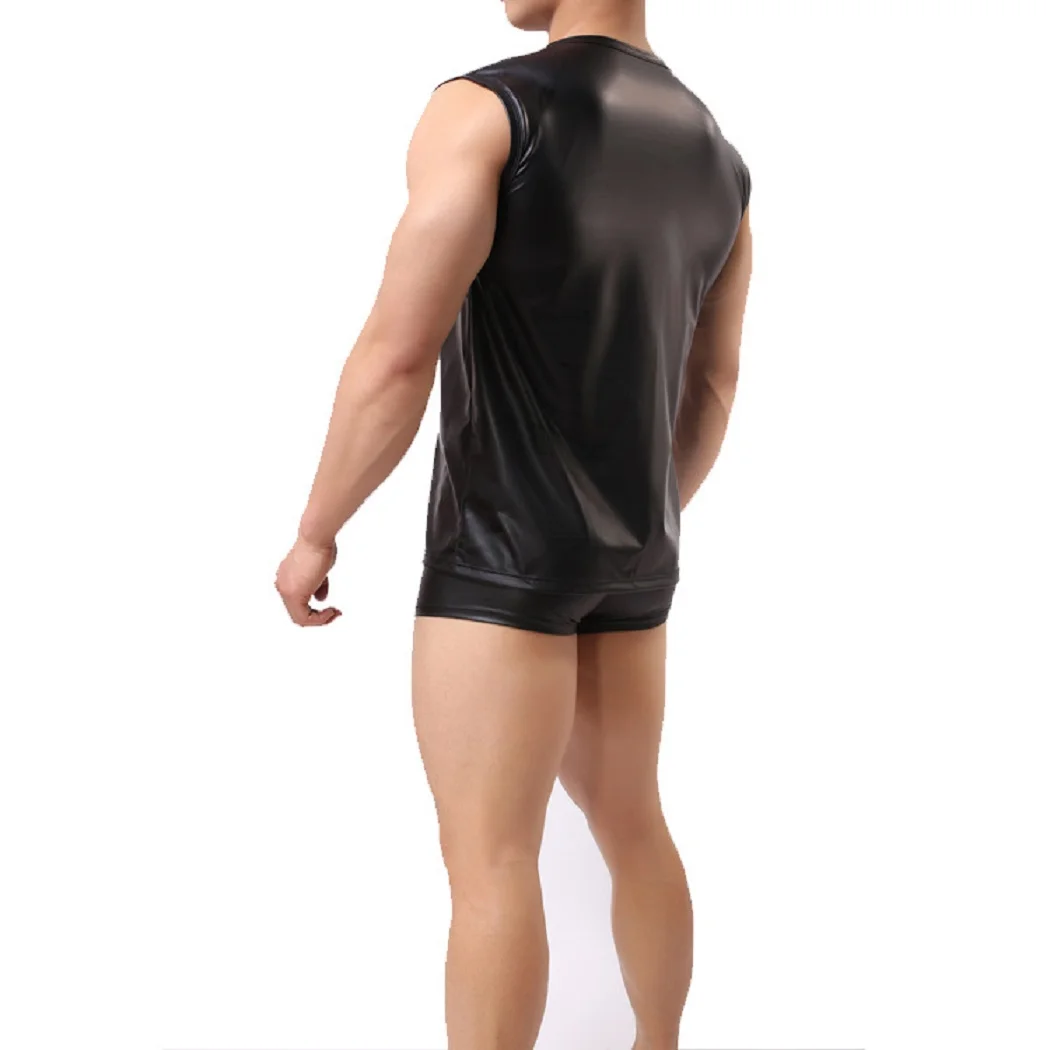 Жилет мужской из искусственной кожи Удобная майка с круглым вырезом на плечах