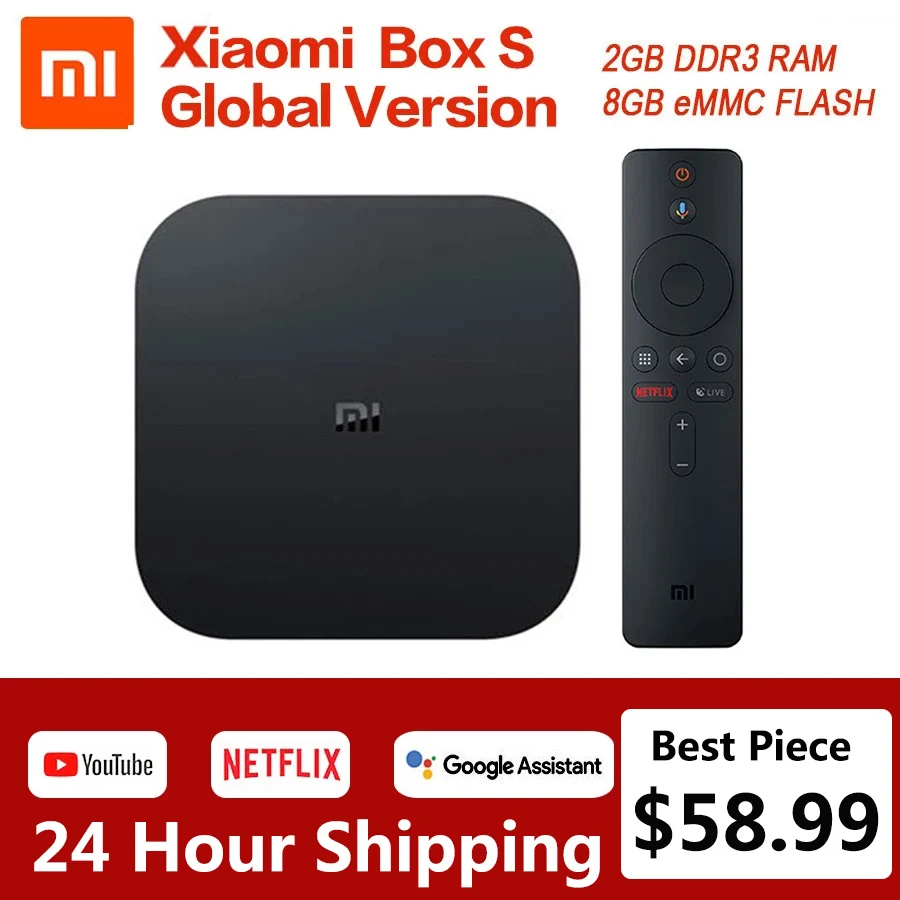 Xiaomi Mi Box S 4K HDR Android TV 8 1 Boxs 2G 8G WIFI Google Cast Netflix IPTV телеприставка 4 медиаплеер глобальная