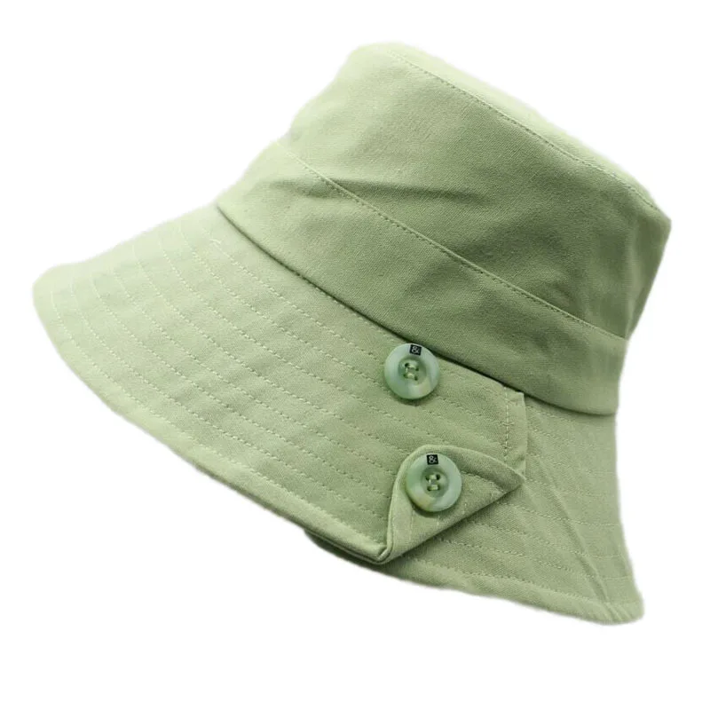 Cotton button women's sunbonnets fashion summer caps fisherman hats bucket hats sun-shade chapeau for teenagers girls
