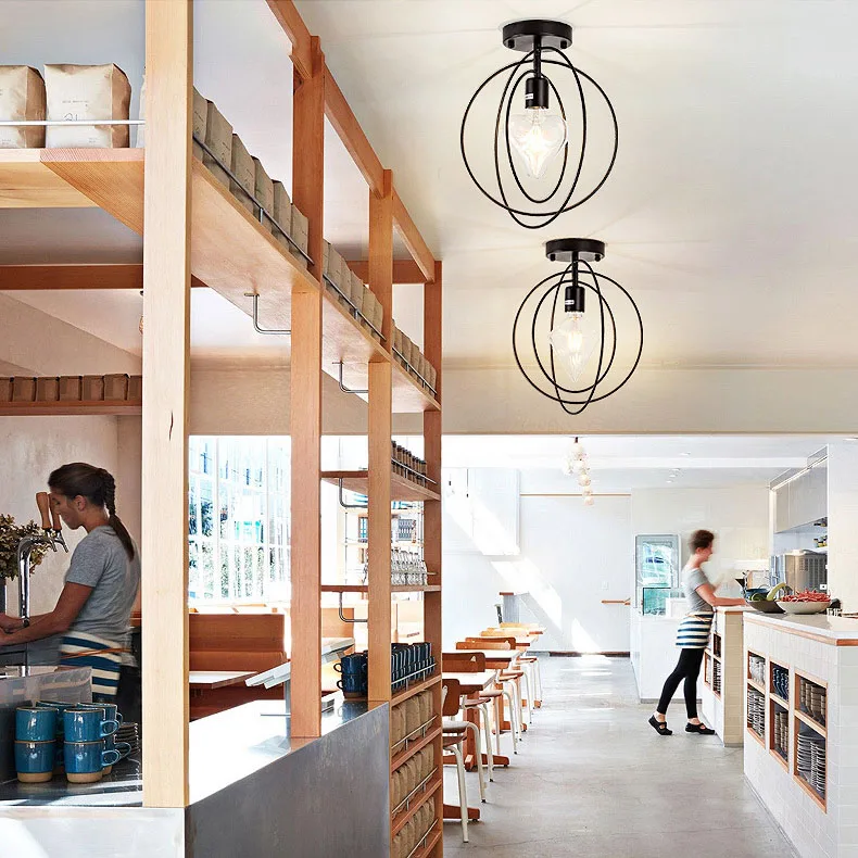 

Pentagram Retro Iron Ceiling Light Creative circle E27 Black/Gold Industrial wind Ceiling Lamp For Restaurant Coffee Shop Bar