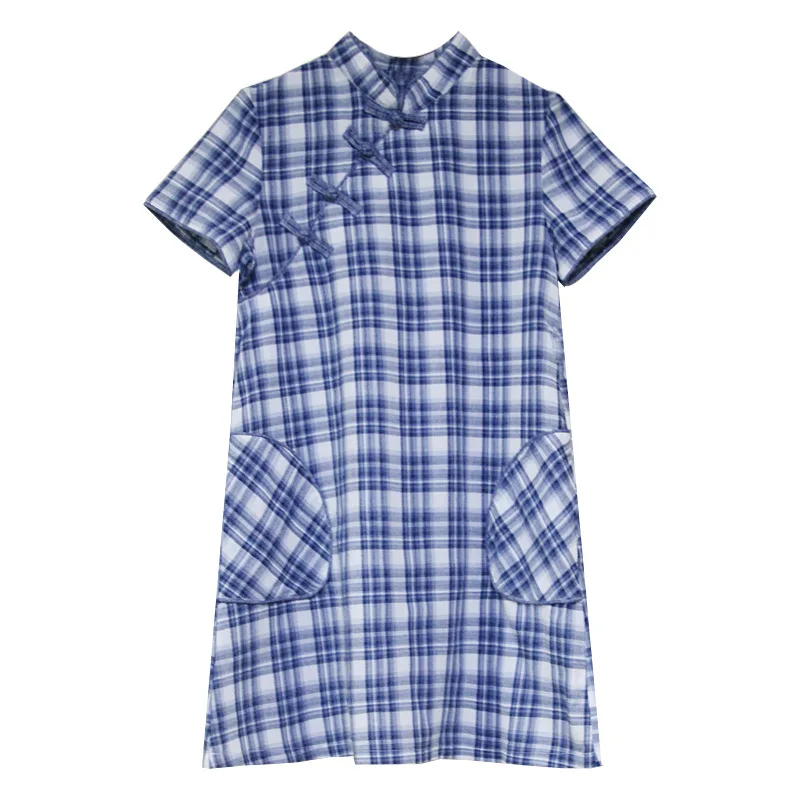 

2021 Summer Women Vintage Fashion Plaid China Cheongsam Mini Dress Female Streetwear Casual Hip Hop Dress Office Lady Clothing
