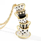 Модное ожерелье с кофейной чашкой, многослойное ожерелье с имитацией жемчуга и подвижной эмалью, металлическое ожерелье с подвеской на воротник, рождественские подарки