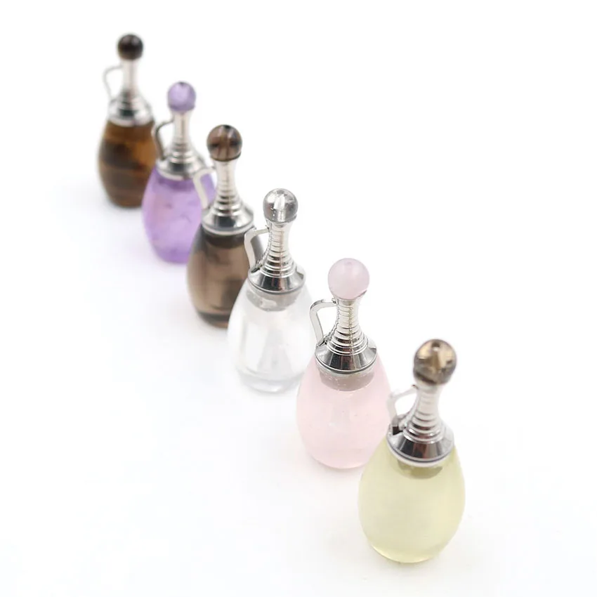 

Natural Crystal Quartzs Perfume Bottle Pendants Oil Diffuser Aromatherapy Spiritual Healing Gourd-shaped Charms Jewelry 1 Pc
