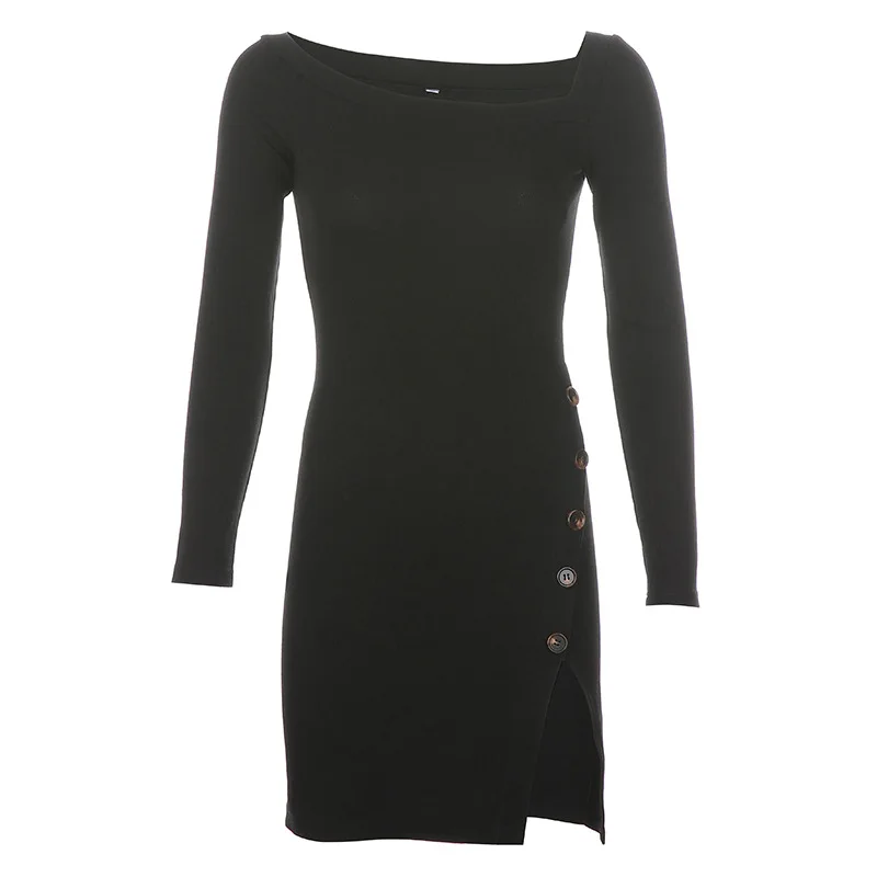 

Goth Dress Asymmetrical Full Above Knee, Mini Button Solid 2020 Autumn A-line Gothic Polyester Skew Collar Asymmetric Women Lady