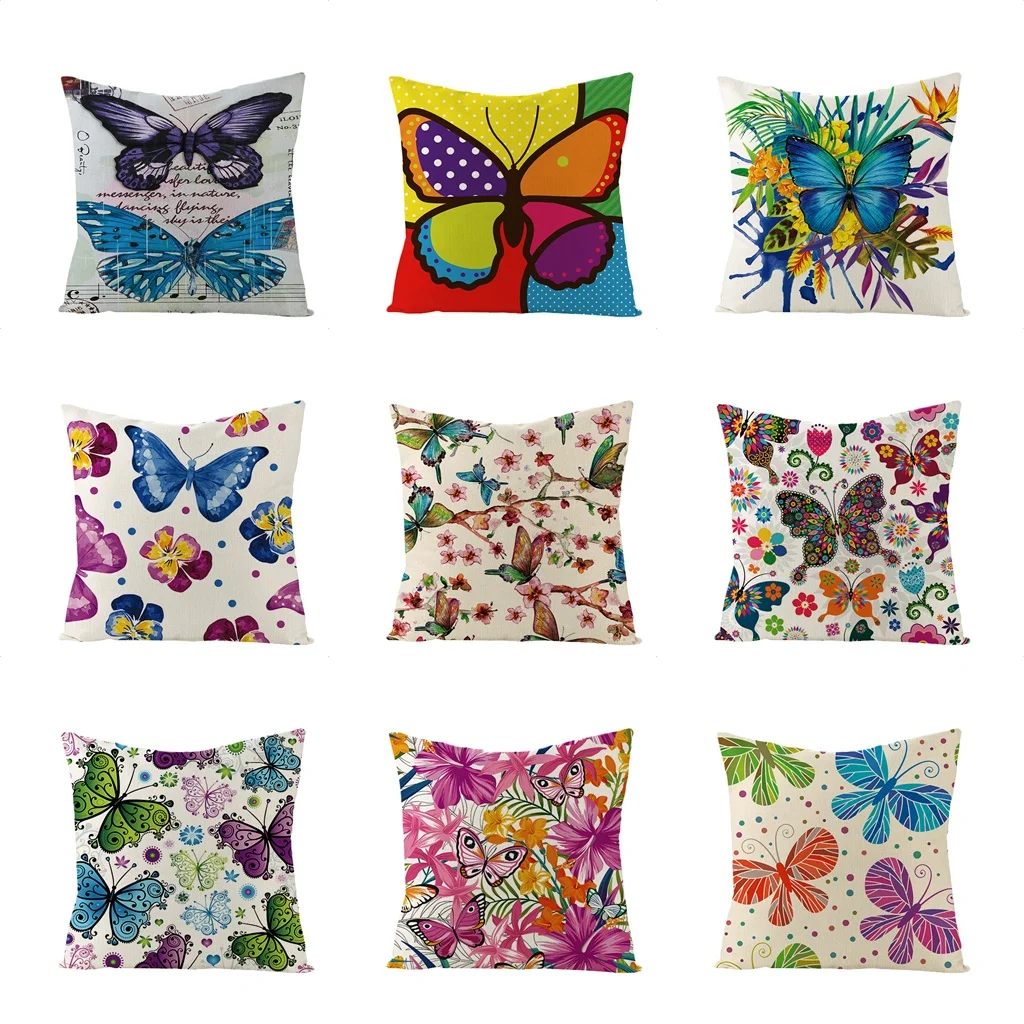 

Cartoon Colorful Butterfly Love Flower Animal Throw Pillowcase Linen 45*45CM Home Decor Waist Pillow Case Sofa Bed Cushion Cover