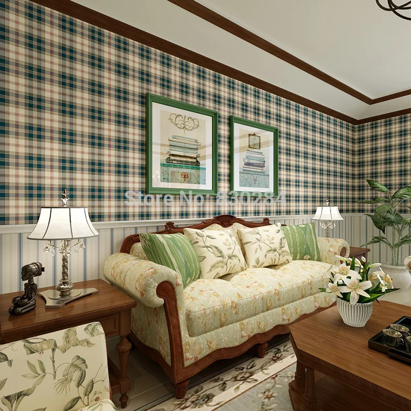 

Country Style Scottish Plaid Wallpapers Vintage Pure Paper Wall Paper For Living Room Grid Wallpaper For Bedroom Papel De Parede