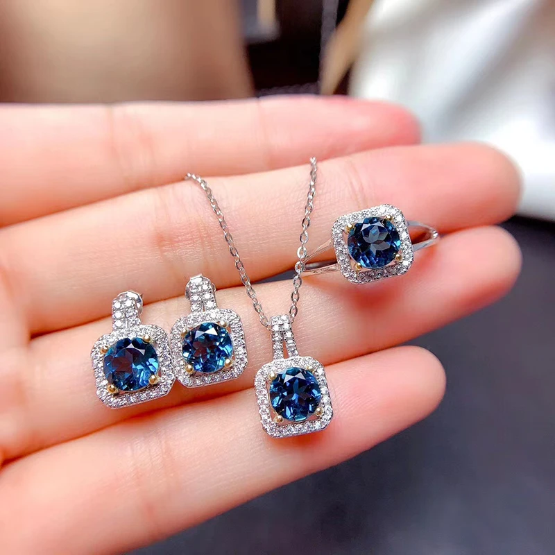 

925 Sterling Silver Square Topaz Jewelry Sets Ring Pendant and Earrings For Women Fine Jewelry Real Topaz Gemstones Certificate