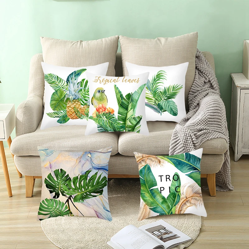 Тропические растения зеленые листья наволочка с цветочными узорами