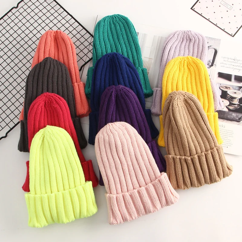 

Winter Women Wool Hat Hairy Thicken Plush Beanie for Ladies Candy Color Knitted Warm Cap Soft Fashion Female Girls Wool Beanies