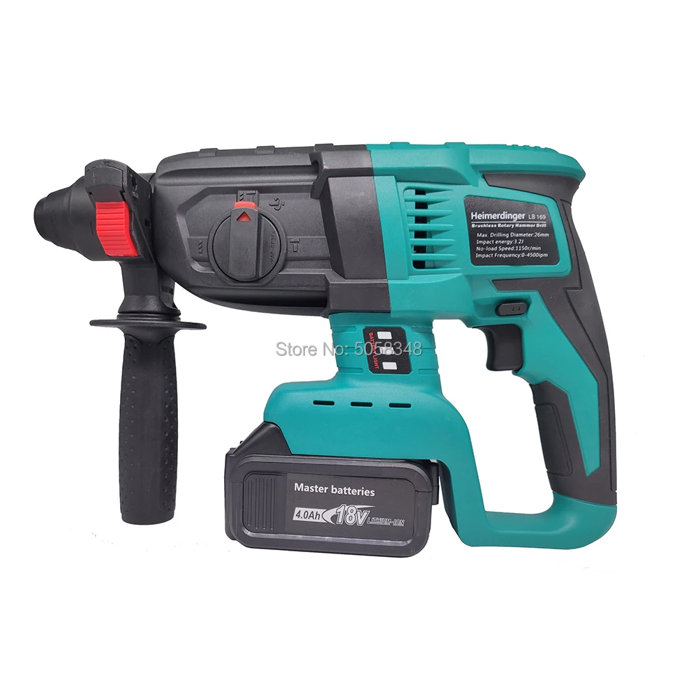 

18V rechargeable brushless cordless rotary hammer drill electric Hammer impact drill without battery&case