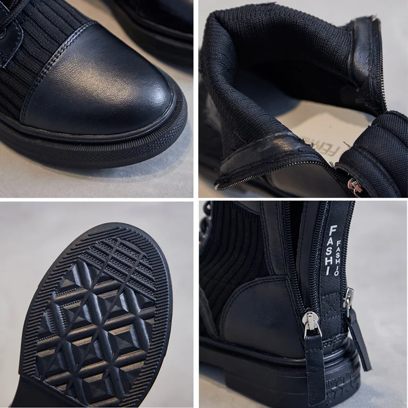 

Fashion Boots Women Lace-Up Round Toe Ladies Booties Thick Heel Zipper Martin Female Boots Platform Microfiber Short Woman Shoes