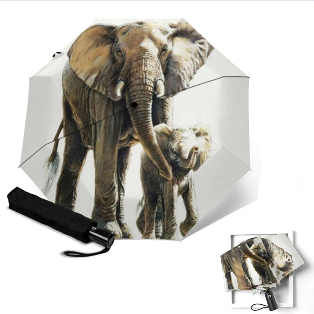 Складной автоматический зонт с изображением слона зонтики защитой от ветра