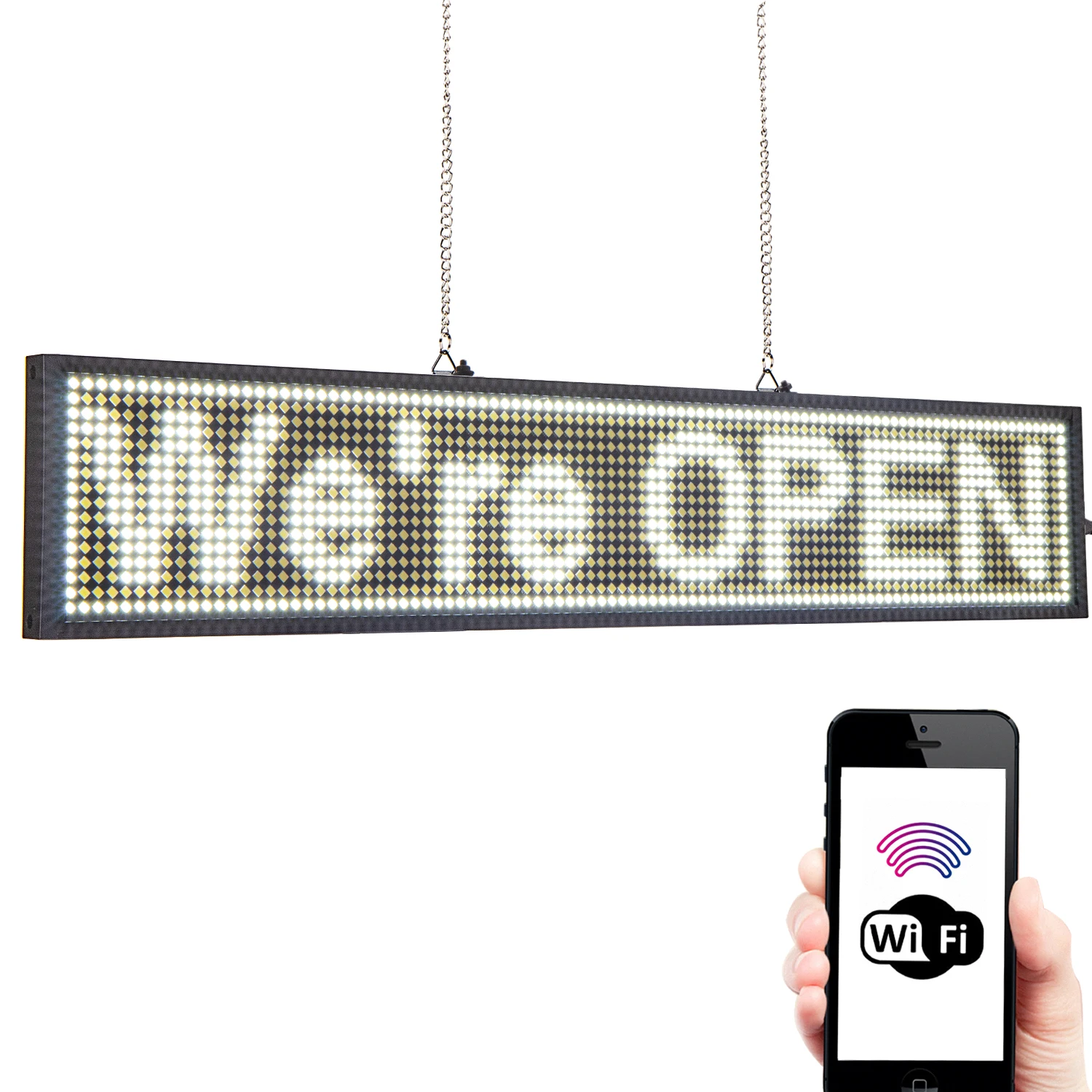 P5 Led Sign Panel Module 50CM WiFi Programmable Scrolling Message LED Display Board with Chain for Business LED Open Home Salon