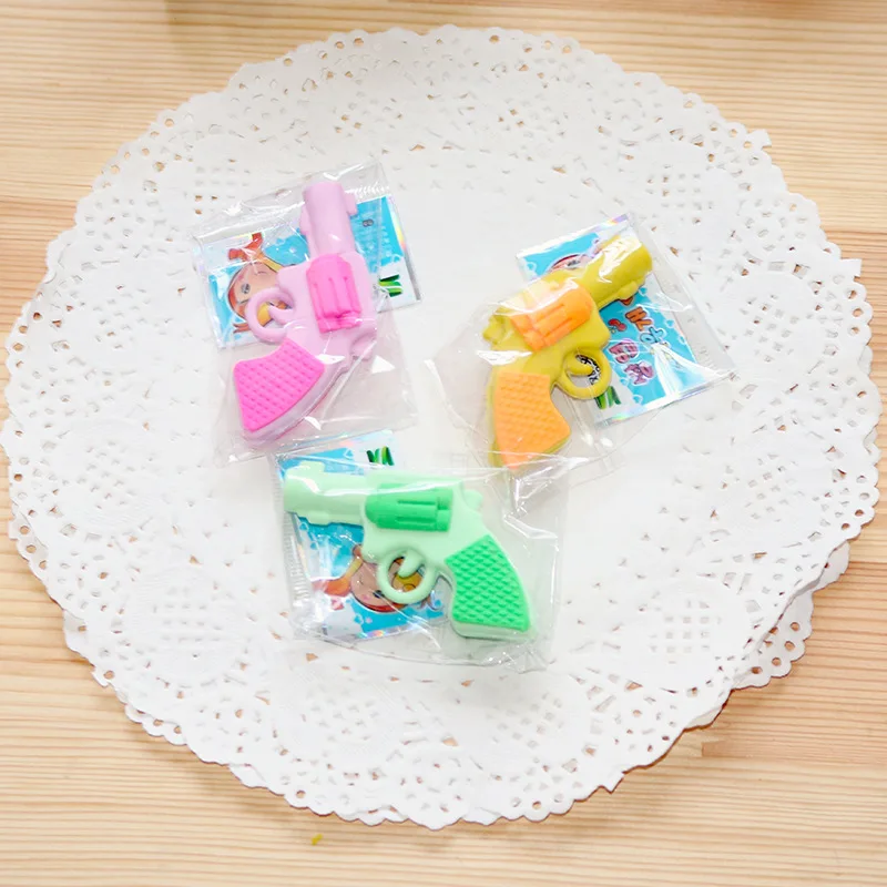 

24 pcs/lot Creative Pistol Eraser Cute Rubber Erasers Promotional Gift for kids Stationery office school supplies