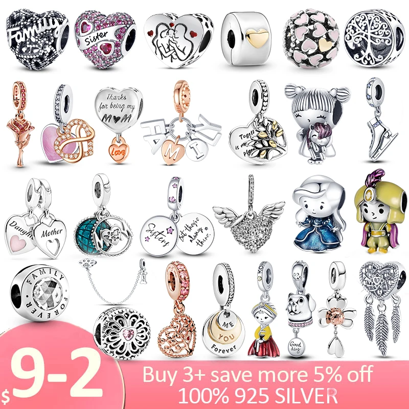 

2022 Silver Color Family Tree Charm Girl Boy Beads Mom Heart Charm Fit Brand Bracelet For Jewelry DIY Mother's Day Gift