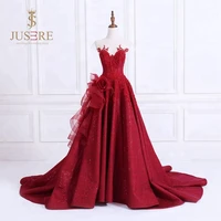 luxury jusere red a line appliqued beaded evening dress sleeveless prom dresses evening party gown