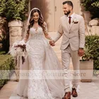 Кружевное свадебное платье с длинным рукавом, со съемным шлейфом