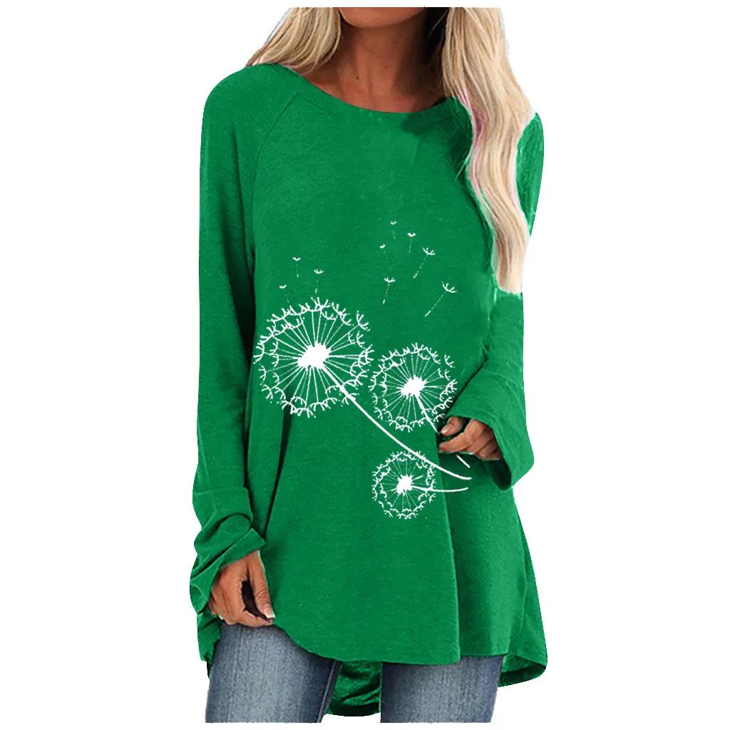 

Women Feather Flower Print Fashion Woman Tshirts Casual O-neck Loose Long Sleeve Graphic T-shirt Harajuku Long Top #g1
